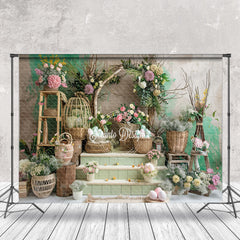 Aperturee - Floral Arch Steps Indoor Birthday Photo Backdrop