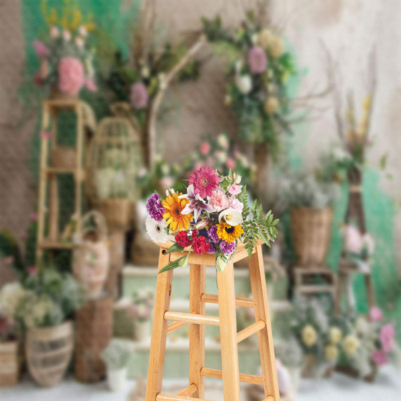 Aperturee - Floral Arch Steps Indoor Birthday Photo Backdrop