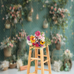 Aperturee - Green Wall Basket Egg Cake Smash Backdrop Photo Shoot