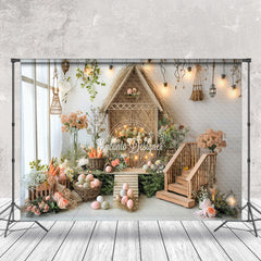 Aperturee - Log Cabin Staircase Easter Egg Spring Photo Backdrop