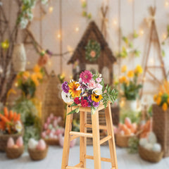 Aperturee - Easter Carrot Wooden House Interior Photo Backdrop