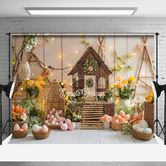 Aperturee - Easter Carrot Wooden House Interior Photo Backdrop