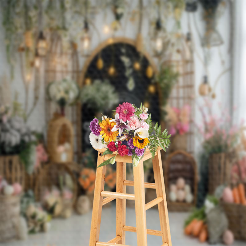 Aperturee - Black Wooden Arch With Flowers Interior Backdrop