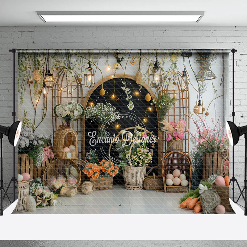 Aperturee - Black Wooden Arch With Flowers Interior Backdrop