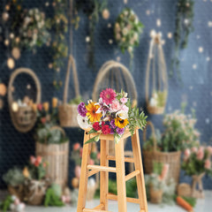 Aperturee - Flower Basket Easter Eggs Indoor Bokeh Photo Backdrop