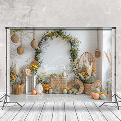 Aperturee - Fresh White Wall Boho Woven Basket Indoor Backdrop