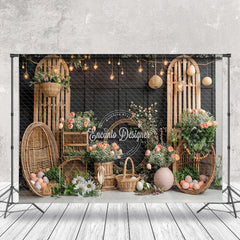 Aperturee - Black Wooden Door Arched Shelf Easter Egg Backdrop