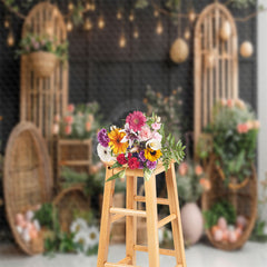 Aperturee - Black Wooden Door Arched Shelf Easter Egg Backdrop