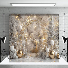 Aperturee - Aperturee Winter Snowy Gold Light Christmas Room Set Backdrop