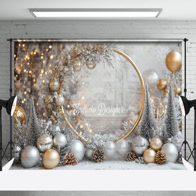 Aperturee - Aperturee Winter Snowy Gold Light Christmas Room Set Backdrop