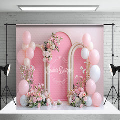 Aperturee - Aperturee Pink Balloon Arch Floral Wedding Room Set Backdrop