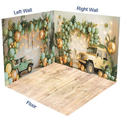 Aperturee - Aperturee Green Balloons Wild Jungle Truck Room Set Backdrop