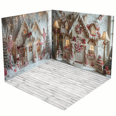 Aperturee - Aperturee Christmas White Fairy Tale House Room Set Backdrop