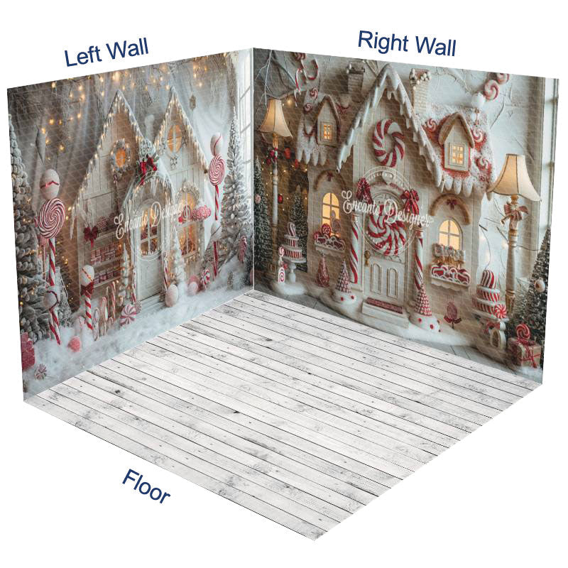 Aperturee - Aperturee Christmas White Fairy Tale House Room Set Backdrop