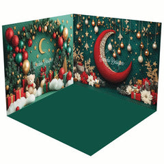 Aperturee - Aperturee Christmas Vibe Green Moon Night Room Set Backdrop