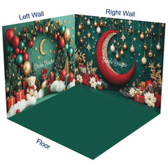 Aperturee - Aperturee Christmas Vibe Green Moon Night Room Set Backdrop