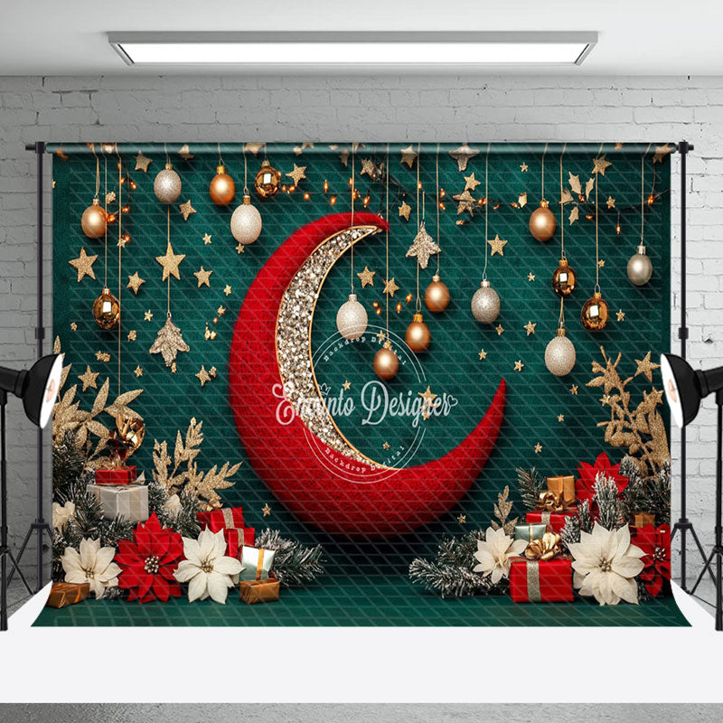 Aperturee - Aperturee Christmas Vibe Green Moon Night Room Set Backdrop