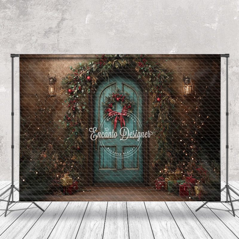 Aperturee - Aperturee Shabby Retro Wall Wood Door Leaf Christmas Backdrop