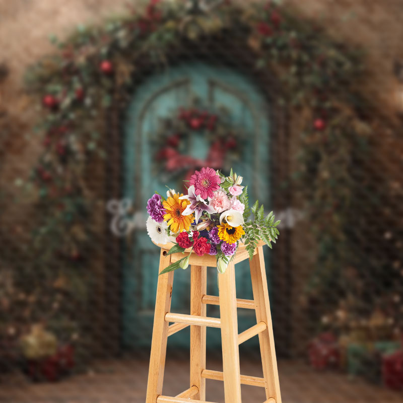 Aperturee - Aperturee Shabby Retro Wall Wood Door Leaf Christmas Backdrop