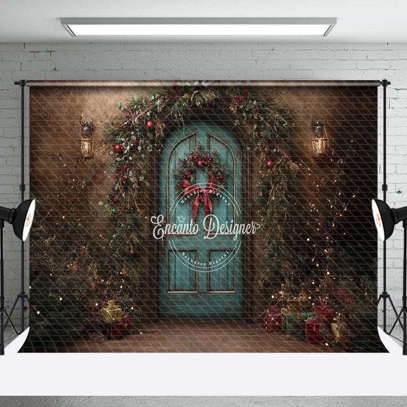 Aperturee - Aperturee Shabby Retro Wall Wood Door Leaf Christmas Backdrop