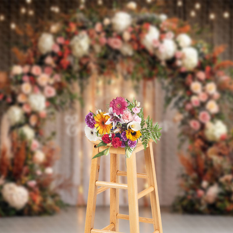 Aperturee - Aperturee Elegant Floral Arch Light Wedding Photo Backdrop