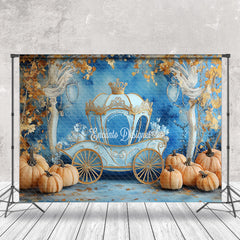 Aperturee - Aperturee Gold Blue Carriage Pumpkin Cake Smash Photo Backdrop