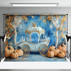 Aperturee - Aperturee Gold Blue Carriage Pumpkin Cake Smash Photo Backdrop