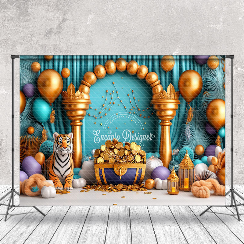 Aperturee - Aperturee Balloons Treasure Jungle Tiger Cake Smash Backdrop