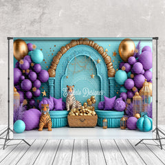 Aperturee - Aperturee Green Wall Balloon Tiger Treasure Cake Smash Backdrop