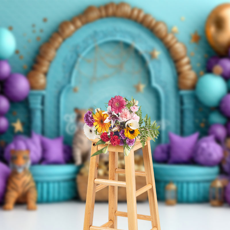 Aperturee - Aperturee Green Wall Balloon Tiger Treasure Cake Smash Backdrop