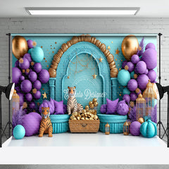 Aperturee - Aperturee Green Wall Balloon Tiger Treasure Cake Smash Backdrop