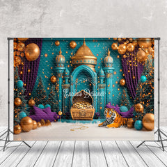 Aperturee - Aperturee Teal Islamic Architecture Tiger Cake Smash Backdrop