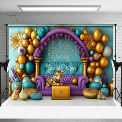 Aperturee - Aperturee Balloons Green Wall Purple Sofa Cake Smash Backdrop