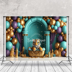 Aperturee - Aperturee Tiger Treasure Green Wall Balloon Cake Smash Backdrop