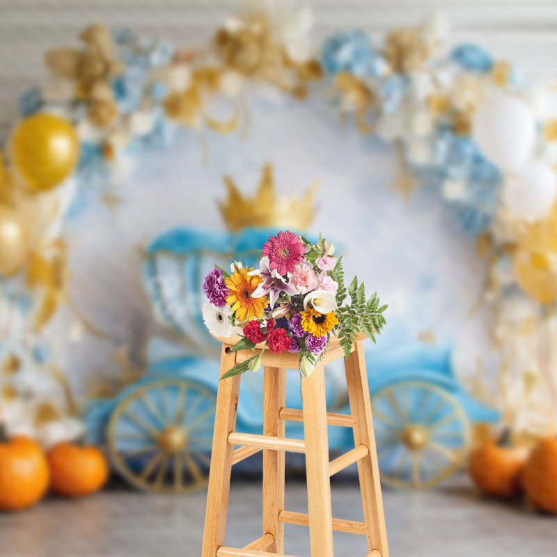 Aperturee - Aperturee Floral Balloons Carriage Pumpkin Cake Smash Backdrop