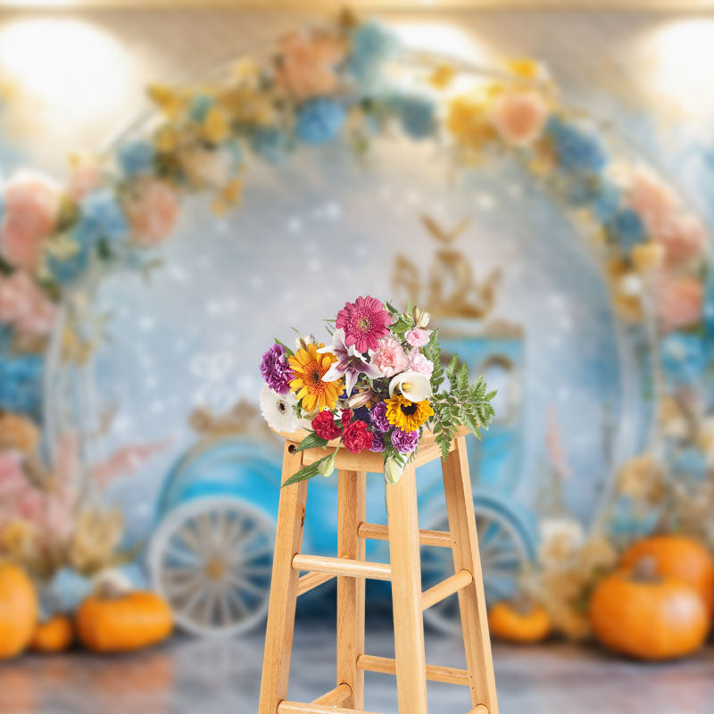 Aperturee - Aperturee Floral Balloon Pumpkin Carriage Cake Smash Backdrop