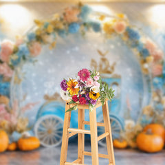 Aperturee - Aperturee Floral Balloon Pumpkin Carriage Cake Smash Backdrop