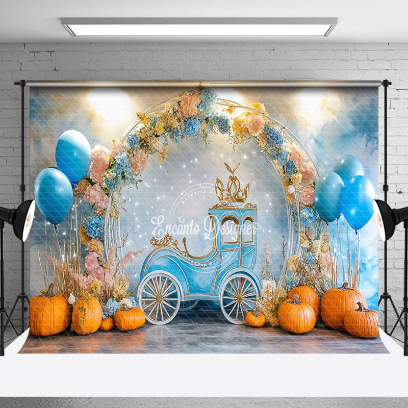 Aperturee - Aperturee Floral Balloon Pumpkin Carriage Cake Smash Backdrop