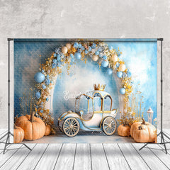 Aperturee - Aperturee Blue Wall Floral Carriage Pumpkin Cake Smash Backdrop