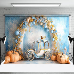 Aperturee - Aperturee Blue Wall Floral Carriage Pumpkin Cake Smash Backdrop