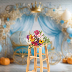 Aperturee - Aperturee Princess Carriage Pumpkin Floral Cake Smash Backdrop