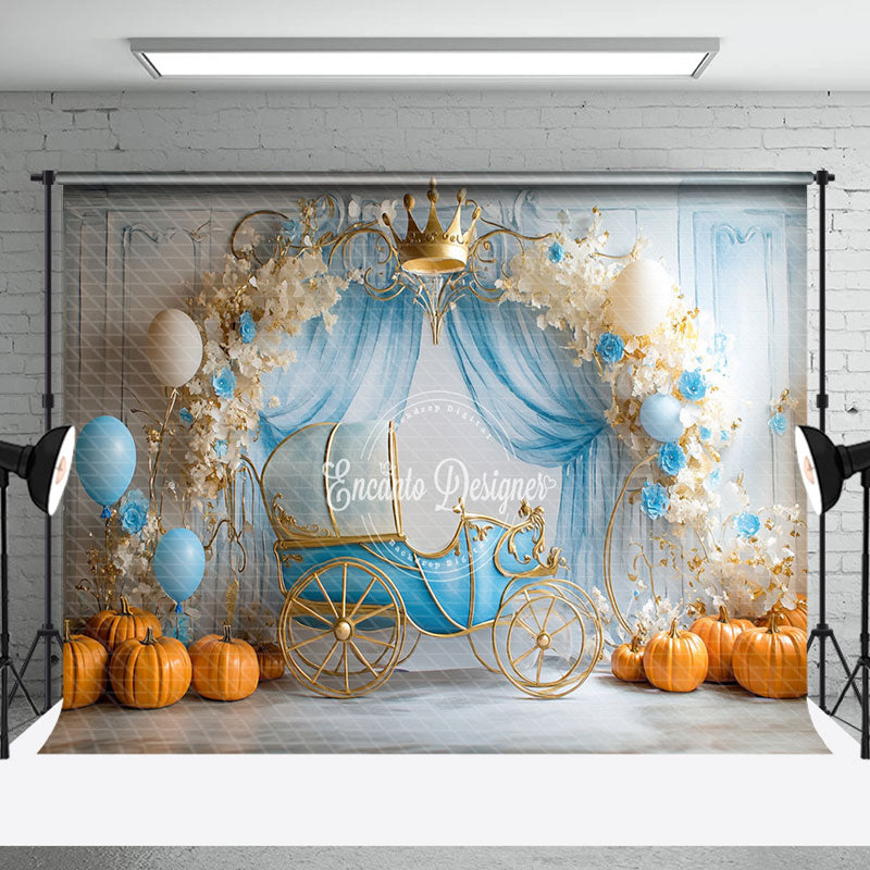 Aperturee - Aperturee Princess Carriage Pumpkin Floral Cake Smash Backdrop