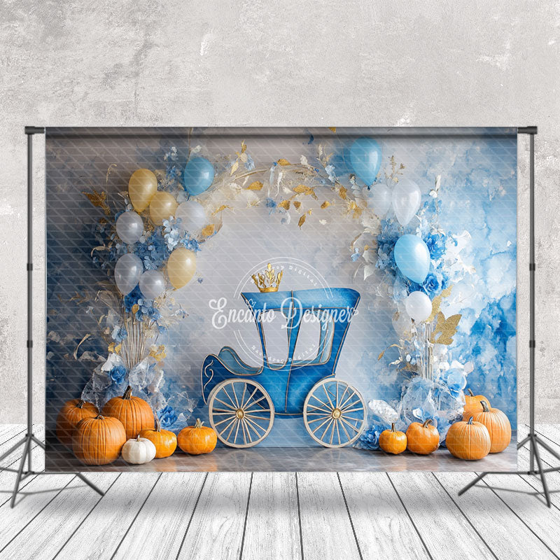 Aperturee - Aperturee White Blue Wall Carriage Pumpkin Cake Smash Backdrop