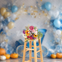 Aperturee - Aperturee White Blue Wall Carriage Pumpkin Cake Smash Backdrop