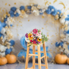 Aperturee - Aperturee Floral Arch Blue Carriage Cake Smash Photo Backdrop