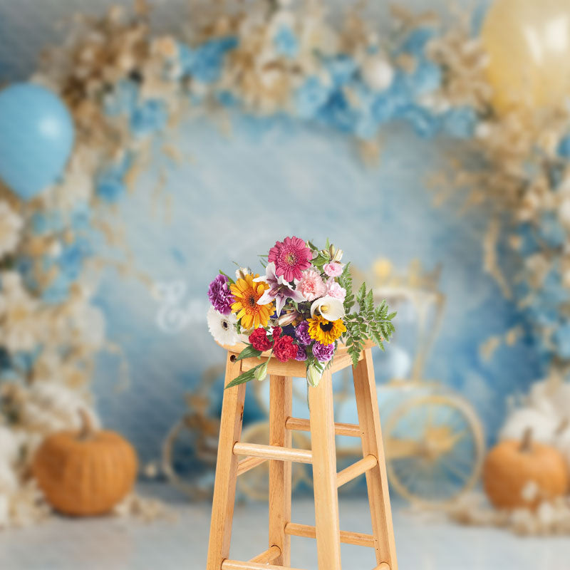 Aperturee - Aperturee Carriage Balloons Floral Pumpkin Cake Smash Backdrop