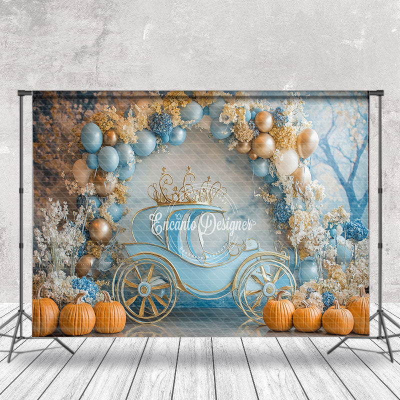 Aperturee - Aperturee Blue Carriage Floral Pumpkin Cake Smash Backdrop