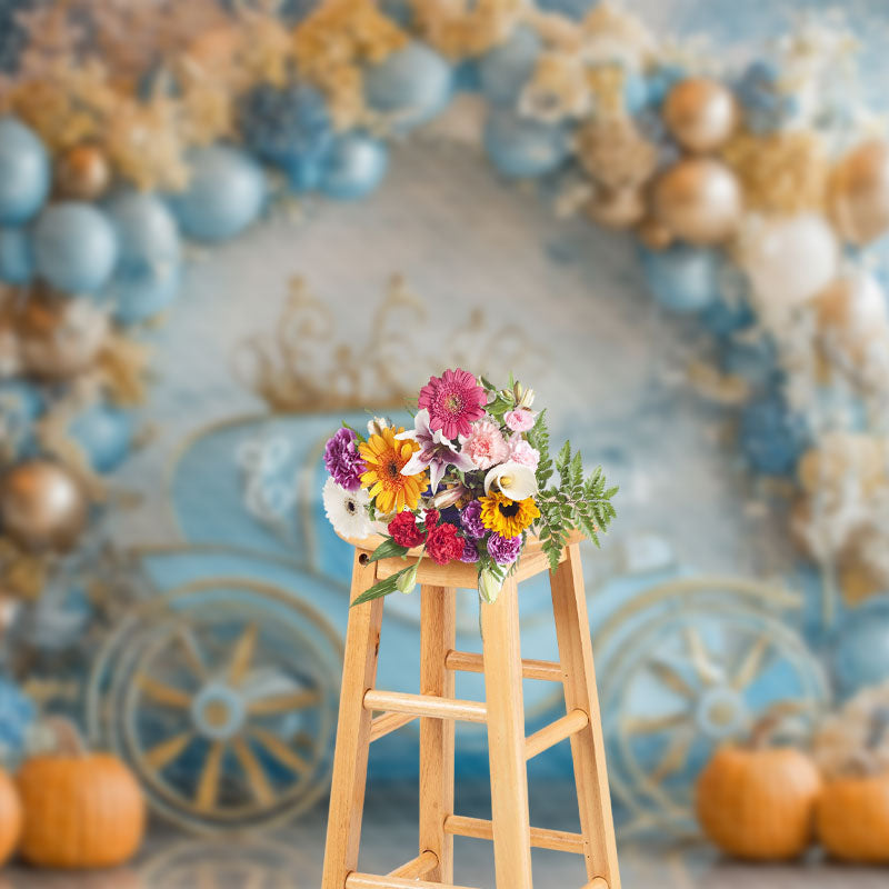 Aperturee - Aperturee Blue Carriage Floral Pumpkin Cake Smash Backdrop