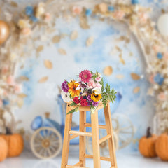 Aperturee - Aperturee Autumn Floral Carriage Pumpkin Cake Smash Backdrop