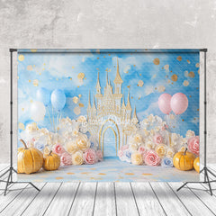 Aperturee - Aperturee Fairy Tale Castle Floral Pumpkin Cake Smash Backdrop